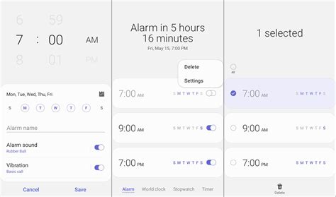 set alarm for 5:00 p.m.|Set, cancel, or snooze alarms .